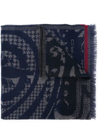 Женский темно-синий шарф с узором "гусиные лапки" от Etro