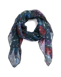 Темно-синий шарф с цветочным принтом