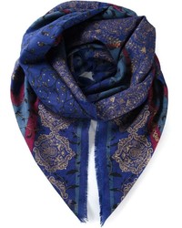 Женский темно-синий шарф с цветочным принтом от Ungaro
