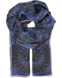 Женский темно-синий шарф с цветочным принтом от Valentino