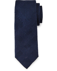 Темно-синий шелковый вязаный галстук