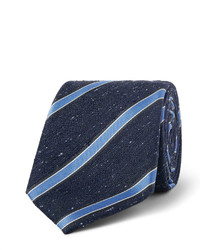 Темно-синий шелковый галстук в вертикальную полоску