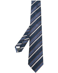 Мужской темно-синий шелковый галстук в горизонтальную полоску от Canali
