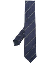 Мужской темно-синий шелковый галстук в горизонтальную полоску от Corneliani