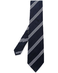 Мужской темно-синий шелковый галстук в горизонтальную полоску от Etro