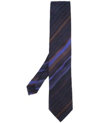 Мужской темно-синий шелковый галстук в горизонтальную полоску от Etro