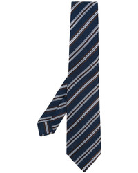 Мужской темно-синий шелковый галстук в горизонтальную полоску от Kiton