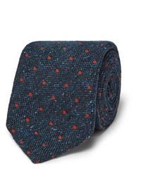Мужской темно-синий шелковый галстук в горошек