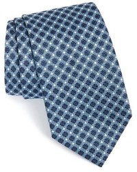 Темно-синий шелковый галстук с геометрическим рисунком