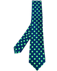 Мужской темно-синий шелковый галстук с геометрическим рисунком от Kiton