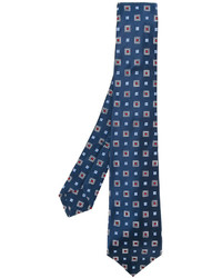 Мужской темно-синий шелковый галстук с геометрическим рисунком от Kiton