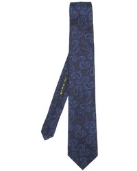 Мужской темно-синий шелковый галстук с принтом от Etro