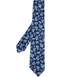 Мужской темно-синий шелковый галстук с принтом от Kiton