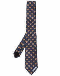 Мужской темно-синий шелковый галстук с принтом от Moschino