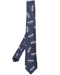 Мужской темно-синий шелковый галстук с принтом от Moschino