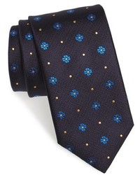 Темно-синий шелковый галстук с цветочным принтом