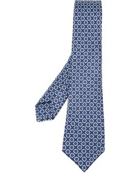 Мужской темно-синий шелковый галстук с цветочным принтом от Kiton