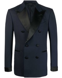 Мужской темно-синий шелковый двубортный пиджак от Tom Ford