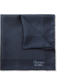 Темно-синий шелковый нагрудный платок в горошек от Charvet