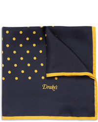 Темно-синий шелковый нагрудный платок в горошек от Drakes
