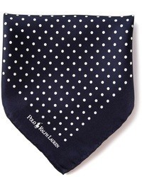 Темно-синий шелковый нагрудный платок в горошек от Polo Ralph Lauren