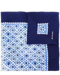 Темно-синий шелковый нагрудный платок с геометрическим рисунком от Kiton