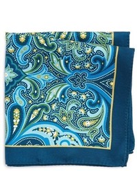 Темно-синий шелковый нагрудный платок с "огурцами"