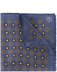 Темно-синий шелковый нагрудный платок с принтом от Canali