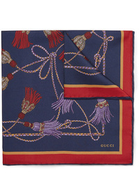 Темно-синий шелковый нагрудный платок с принтом от Gucci