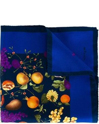 Темно-синий шелковый нагрудный платок с принтом от Kiton