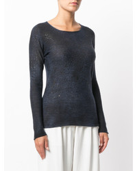 Женский темно-синий шелковый свитер с круглым вырезом от Avant Toi