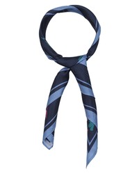 Темно-синий шелковый шарф в горизонтальную полоску