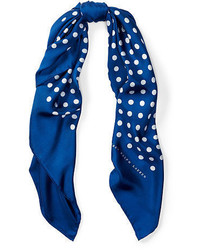 Темно-синий шелковый шарф в горошек