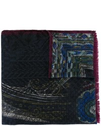 Мужской темно-синий шелковый шарф с геометрическим рисунком от Etro