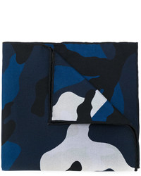 Мужской темно-синий шелковый шарф с камуфляжным принтом от Valentino