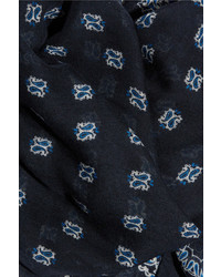 Женский темно-синий шелковый шарф с "огурцами" от Saint Laurent