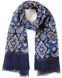 Мужской темно-синий шелковый шарф с "огурцами"