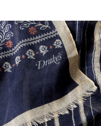 Мужской темно-синий шелковый шарф с принтом от Drakes