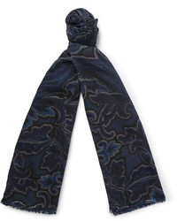 Мужской темно-синий шелковый шарф с принтом от Etro