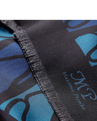 Мужской темно-синий шелковый шарф с принтом от Piombo