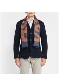 Мужской темно-синий шелковый шарф с принтом от Piombo