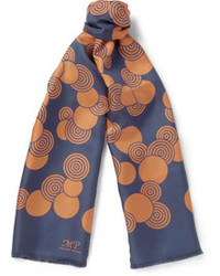 Мужской темно-синий шелковый шарф с принтом от Piombo
