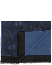 Темно-синий шелковый шарф с узором "в ёлочку"