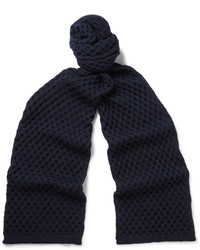 Темно-синий шерстяной вязаный шарф