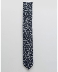 Темно-синий шерстяной галстук с цветочным принтом
