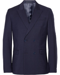 Темно-синий шерстяной двубортный пиджак