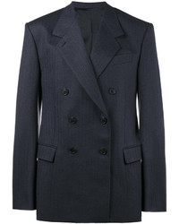 Мужской темно-синий шерстяной двубортный пиджак в вертикальную полоску от Balenciaga