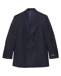 Мужской темно-синий шерстяной двубортный пиджак в вертикальную полоску от Gucci