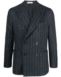 Мужской темно-синий шерстяной двубортный пиджак с узором "в ёлочку" от Boglioli