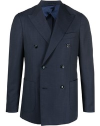 Мужской темно-синий шерстяной двубортный пиджак от Barba
